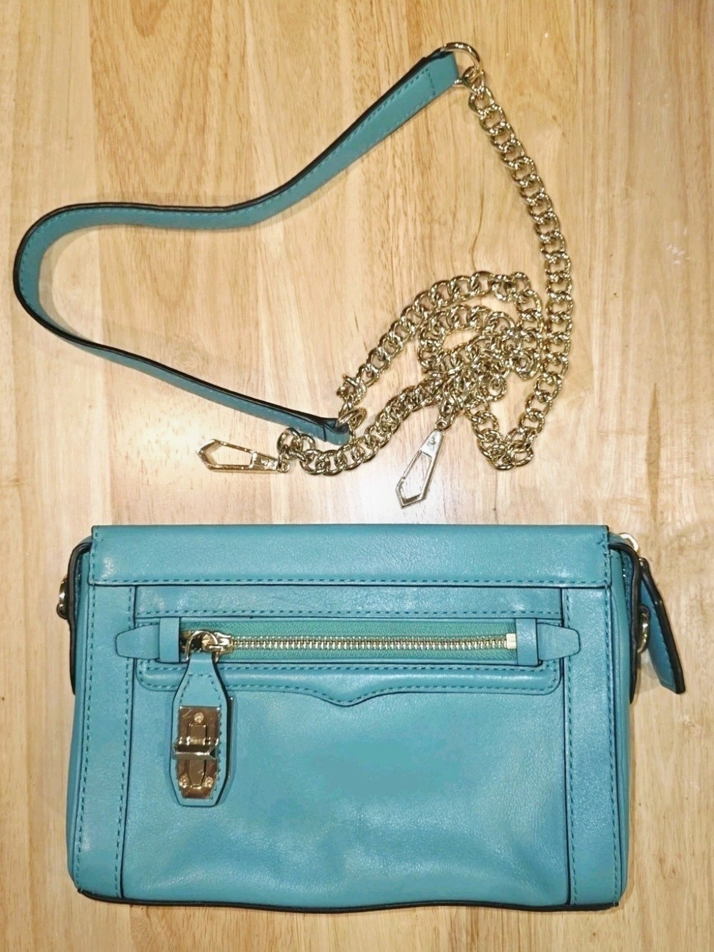 Rebecca Minkoff Crosby Turquiose Leather / Gold Hardware Crossbody Purse Clutch